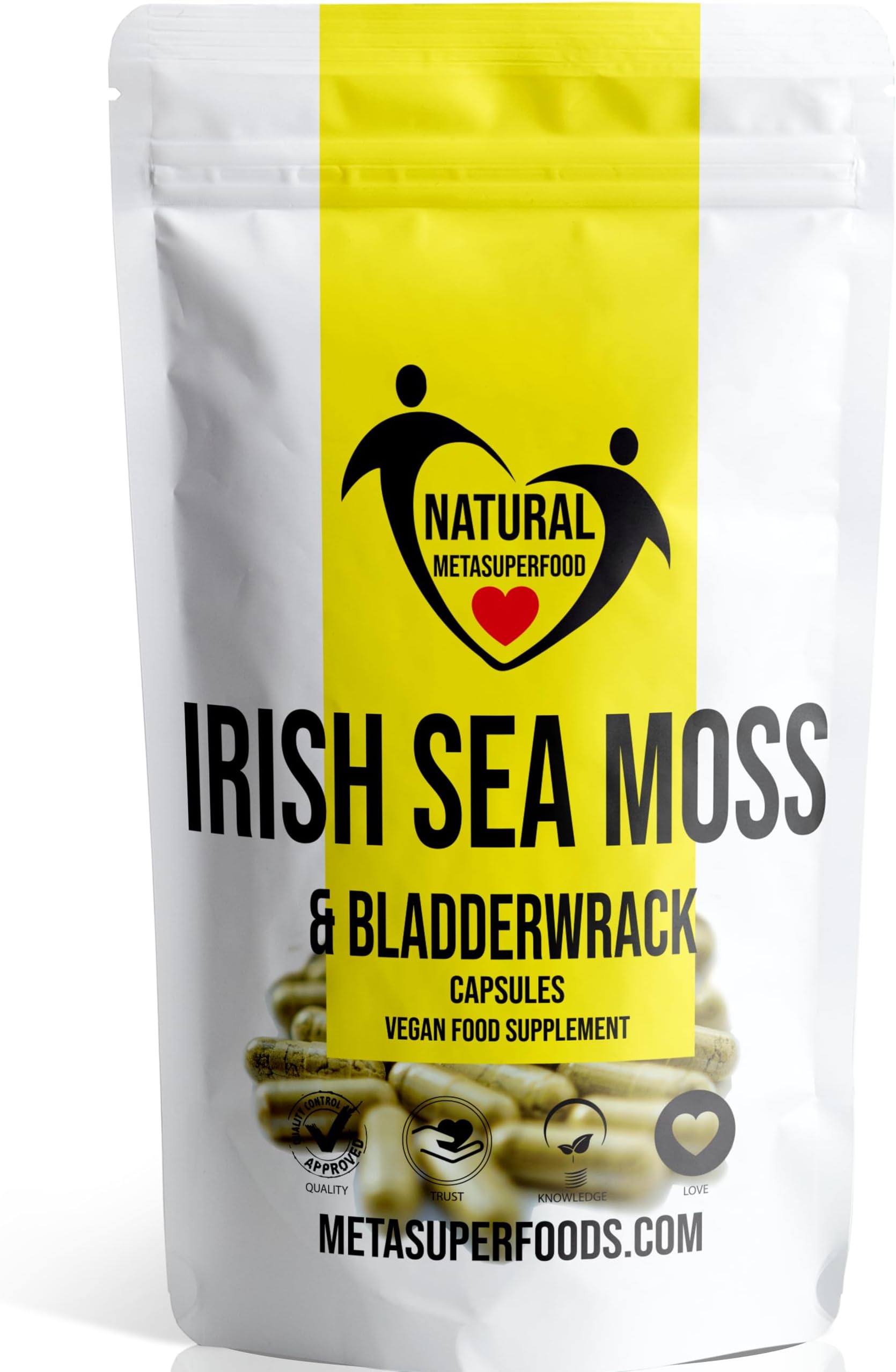 Sea Moss and Bladderwrack 60 Capsules (3600mg) High Potency | UK Made | Vegan | Wild Harvested | Non GMO | No Binders No Fillers No Additives No Bulking Agents | Dr Sebi