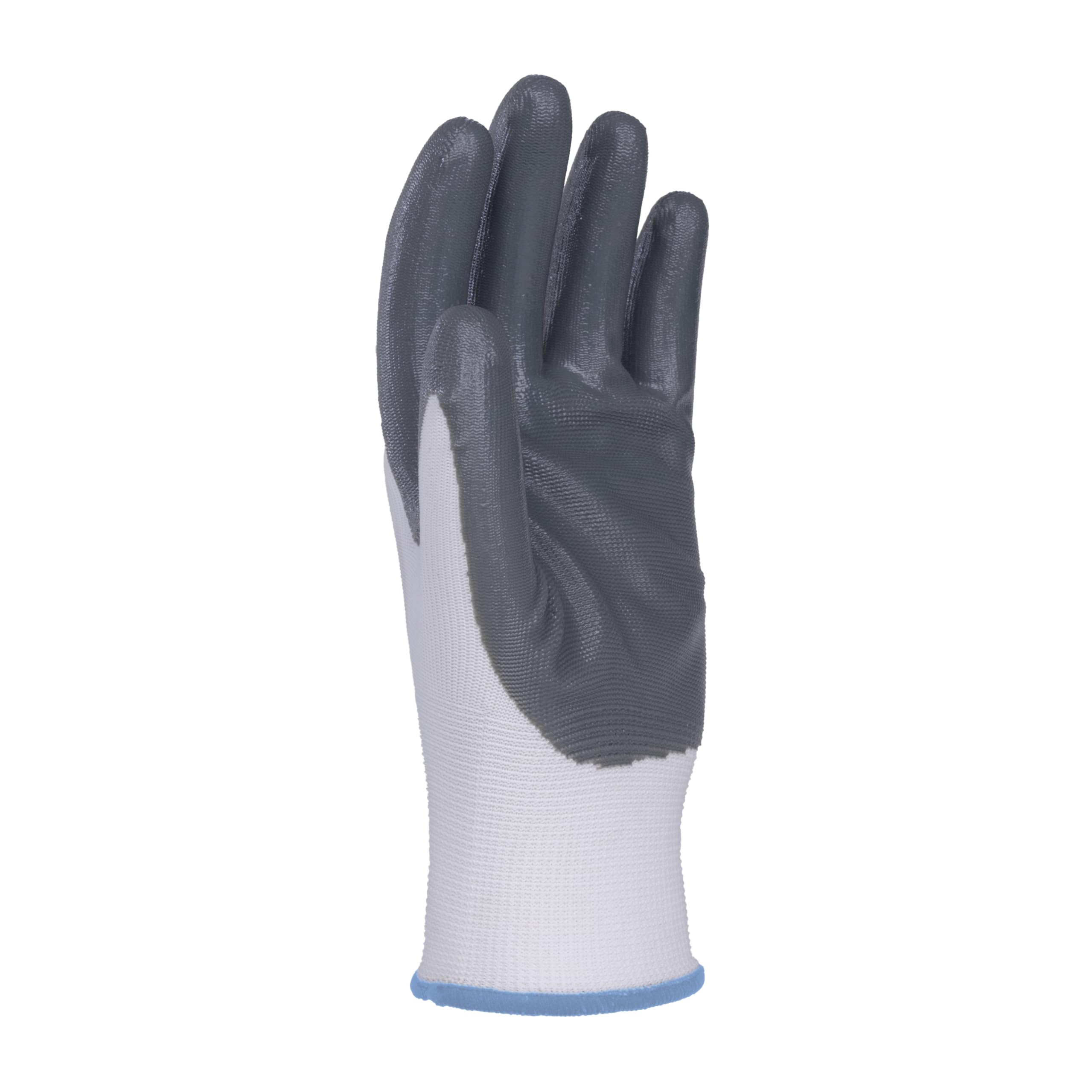 DONAU SAFETY Guanti Da Lavoro In Nitrile, Taglia 07 (12 Paia) | Bianco-Grigio, Antiscivolo Per Meccanica E Giardinaggio