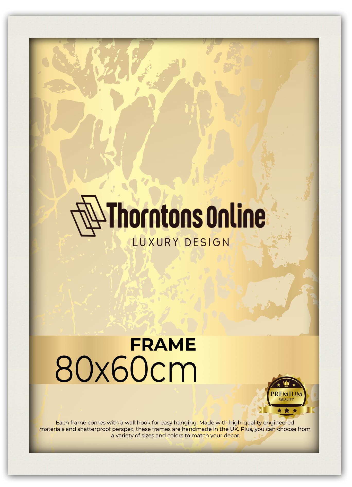Modern White 80 x 60 cm Poster Frame Crystal Clear Acrylic Front Picture Photo Frame 60x80cm MDF Backing With Both Ways Hanging Hooks - Home Office Use