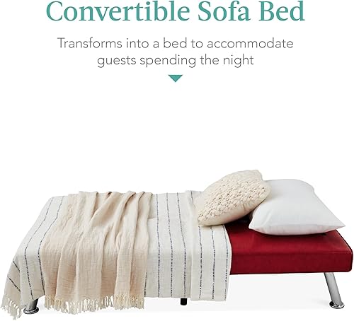 Miniatura 12 de Futón sofá cama para entretenimiento Best Choice Products, moderno, se dobla y reclina, muebles, con posavasos Negro -,Azul,Borgoña,amarillo