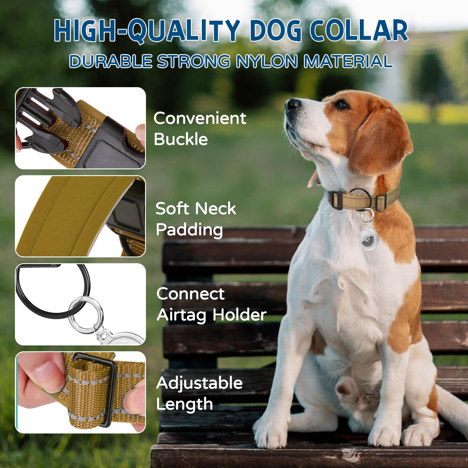 Ledeak Tactical Dog Collar, Reflective Adjustable Dog Collar with Transparent Waterproof AirTag Holder Protective Case - Image 2