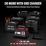TowerTop 2/10/25 Amp 12V Smart Car Battery Charger, Fully Automatic Battery Maintainer with Engine Start, Auto Desulfator, Battery Repair, Winter Mode, for AGM, STD, Gel, Deep Cycle Batteries(Red)