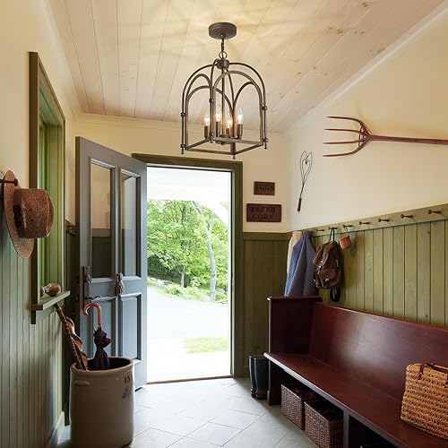 Miniatura 8 de Candelabros de 4 luces, candelabro de granja para accesorios de iluminación de comedor, accesorios de luz colgante de linterna de metal para cocina,