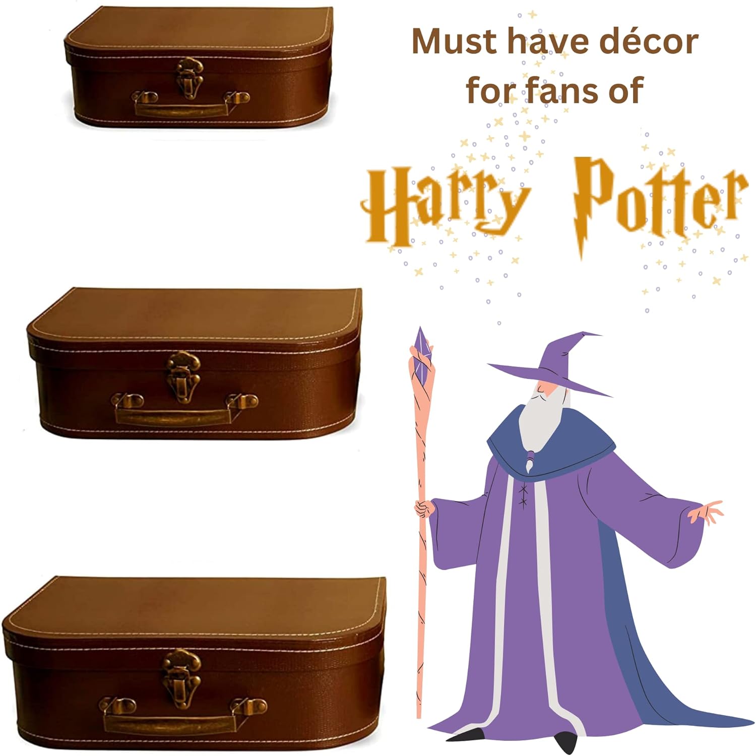 wald imports - Set of 3 Paperboard Suitcases - Decorative Storage Boxes - Suitcase Set for Decoration, Storage, and More (Brown) - Image 2