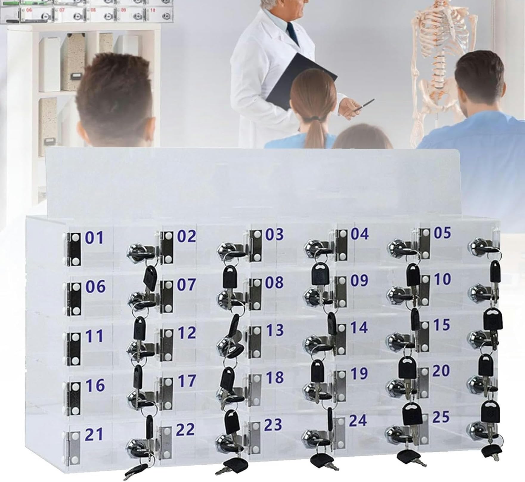 Almacenamiento seguro de teléfonos para empleados en oficinas y aulas