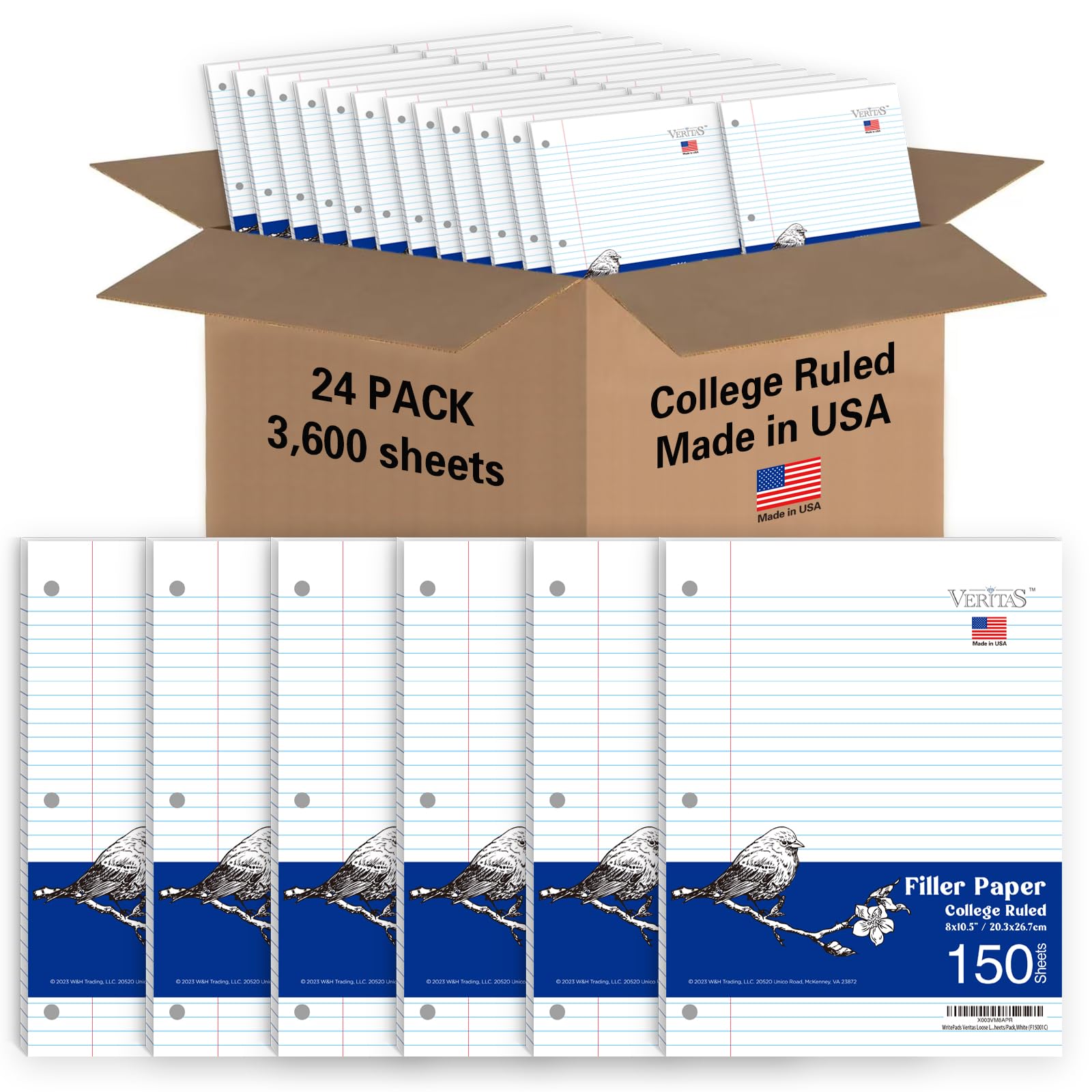 Loose Leaf Paper 3 Hole Lined Note Pads 8.5 X 11 Loose Leaf Paper Wide Ruled, 8" X 10.5" Filler Paper White, 3 College Ruled Paper Binder Paper 3 Hole Lined