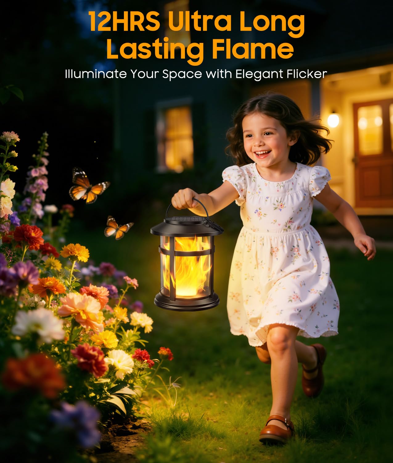 Lanterne solari impermeabili per esterni, confezione da 2, luci solari tremolanti a fiamma tremolante, per esterni, decorative, ad energia solare, per giardino, patio, tavolo, portico, decorazione