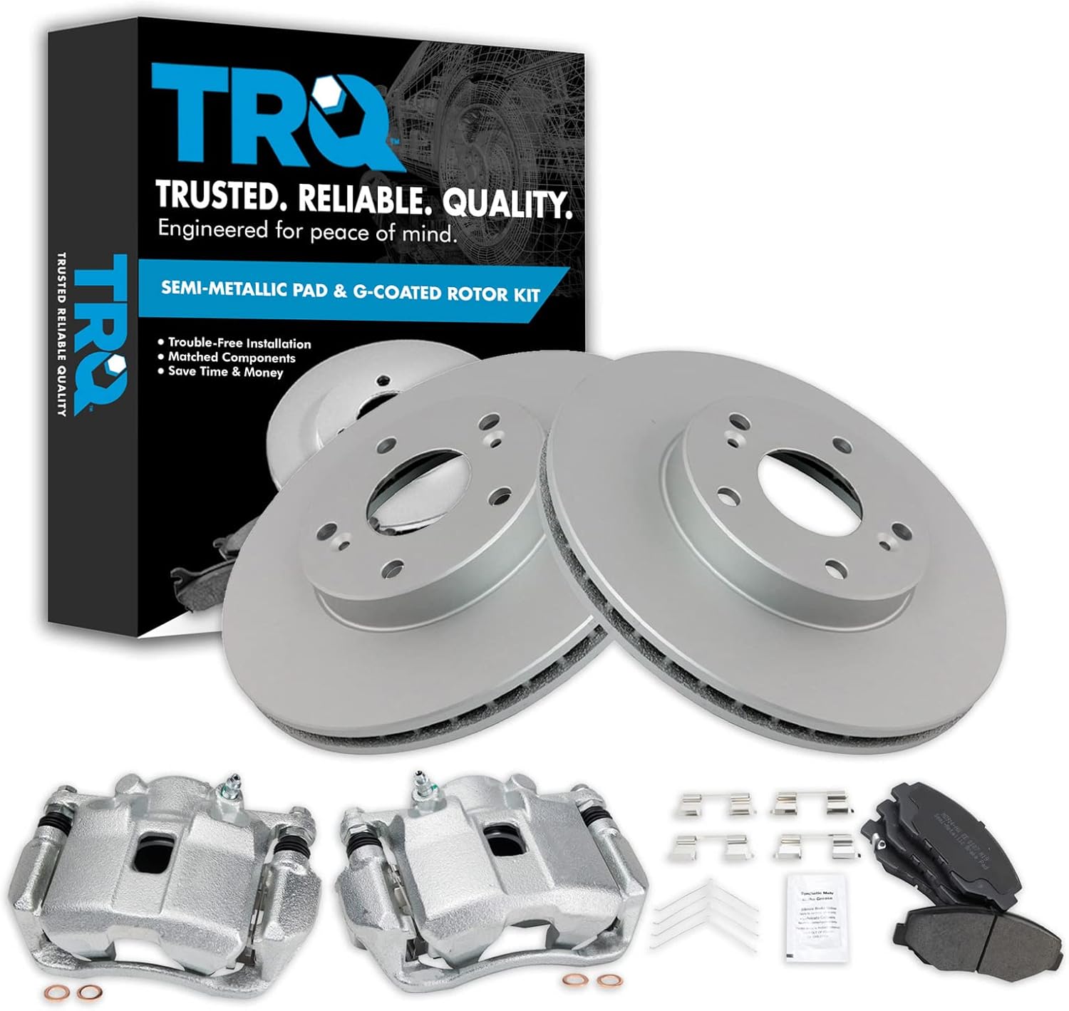 TRQ Front Brake Pad & Rotor Kit Semi-Metallic Premium G-Coated Compatible with 2014 Honda Fit