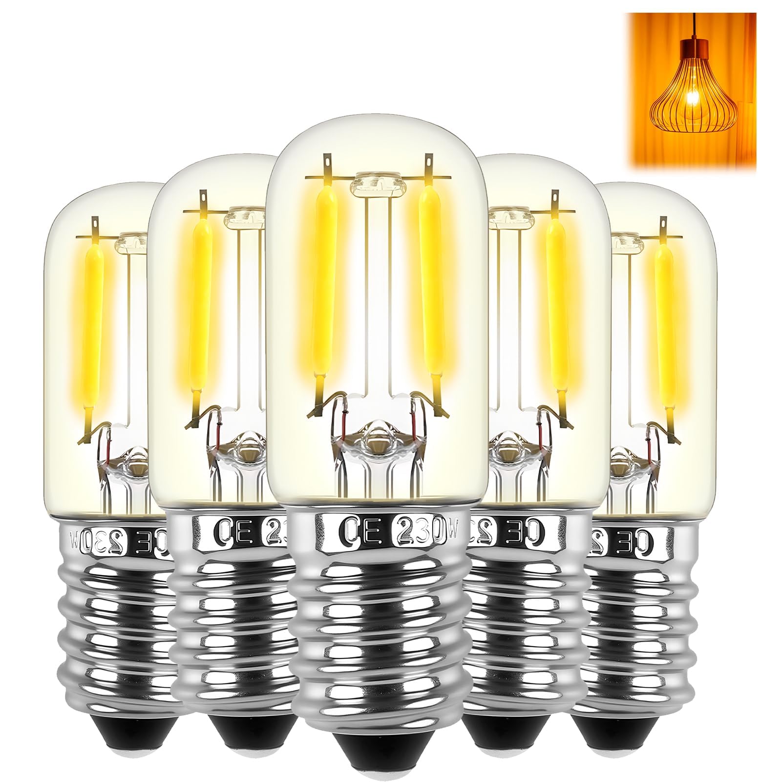 RTDHO T22 E12 LED Light Bulbs 1W Warm White 2700K, SES Small Screw Night Light Bulb Mini Tubular E12 LED Filament Bulbs 15W Equivalent Energy Saving Bulb for Fridge Salt Lamp Cooker Hood 5 Pack