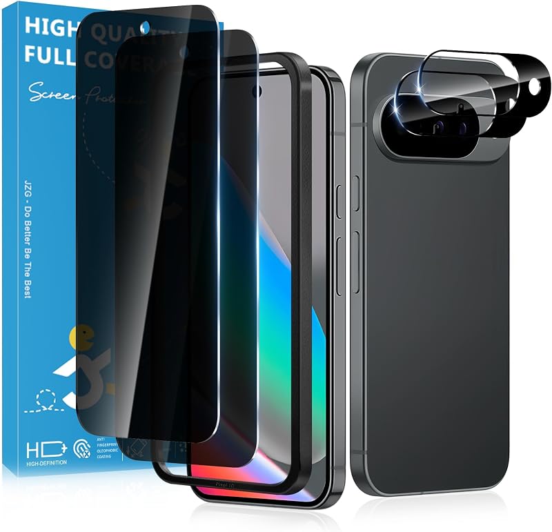 Paquete de 2 protectores de pantalla de privacidad para Google Pixel 10, 2 protectores de cámara, compatible con huellas dactilares, antiespía, cristal de dureza 9H para protector de pantalla Google Pixel 10