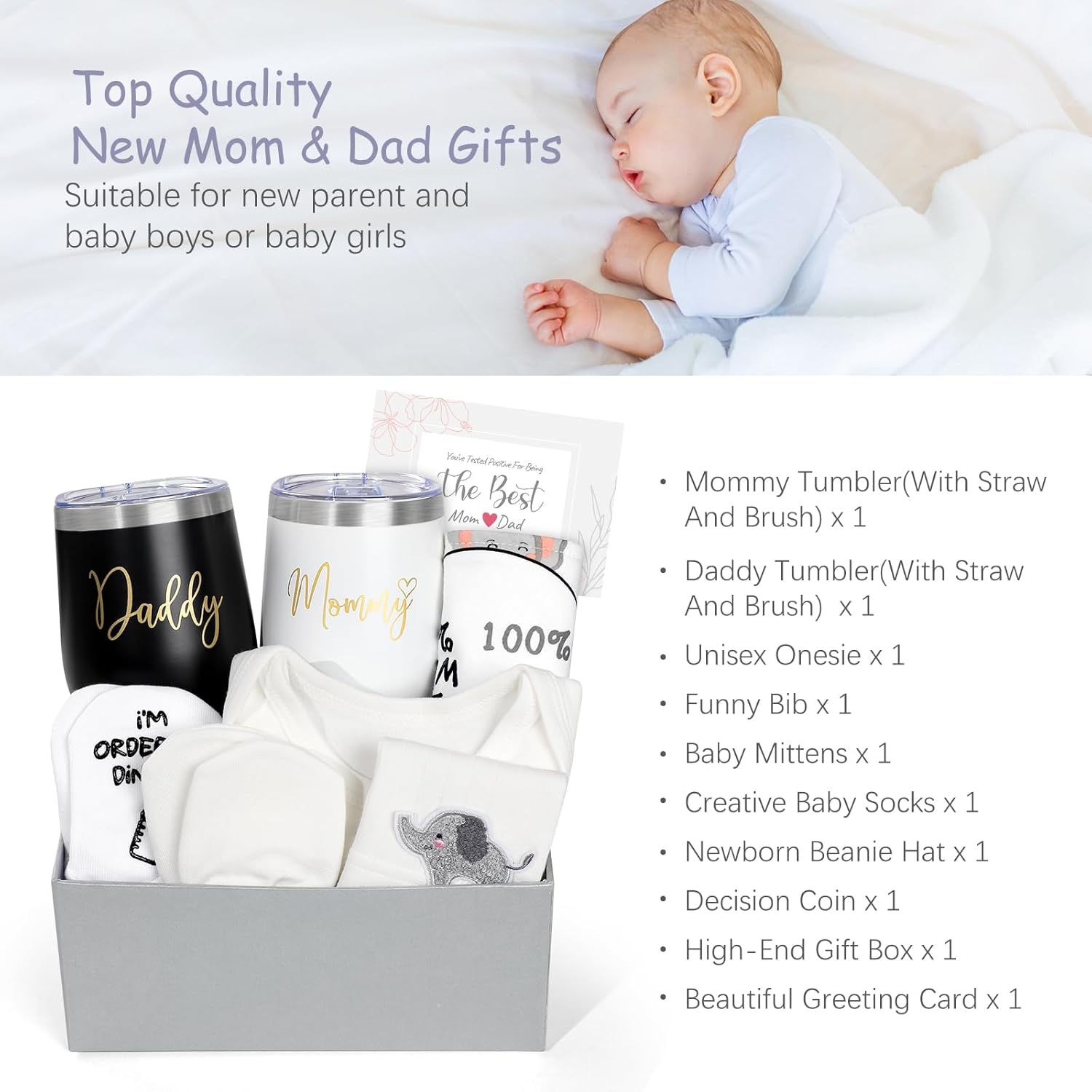 New Mom Gifts for Women, Top Pregnancy Gifts for New Parents Gender Reveal Gifts with Mom and Dad Tumbler Set for First Time Moms, Expecting Parents to Be, Gender Reveal, Baby Shower… (Grey)