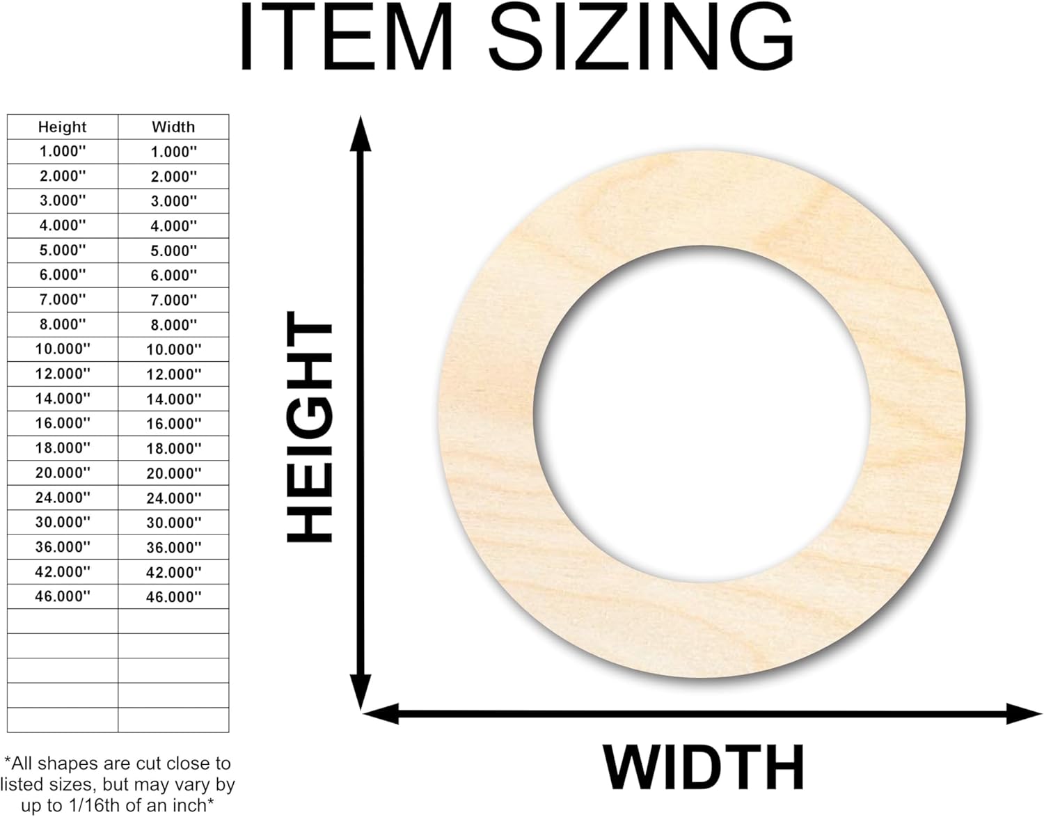 Unfinished Wood Wreath Blank Shape | Craft Cutout | up to 46" DIY 12" / 1"