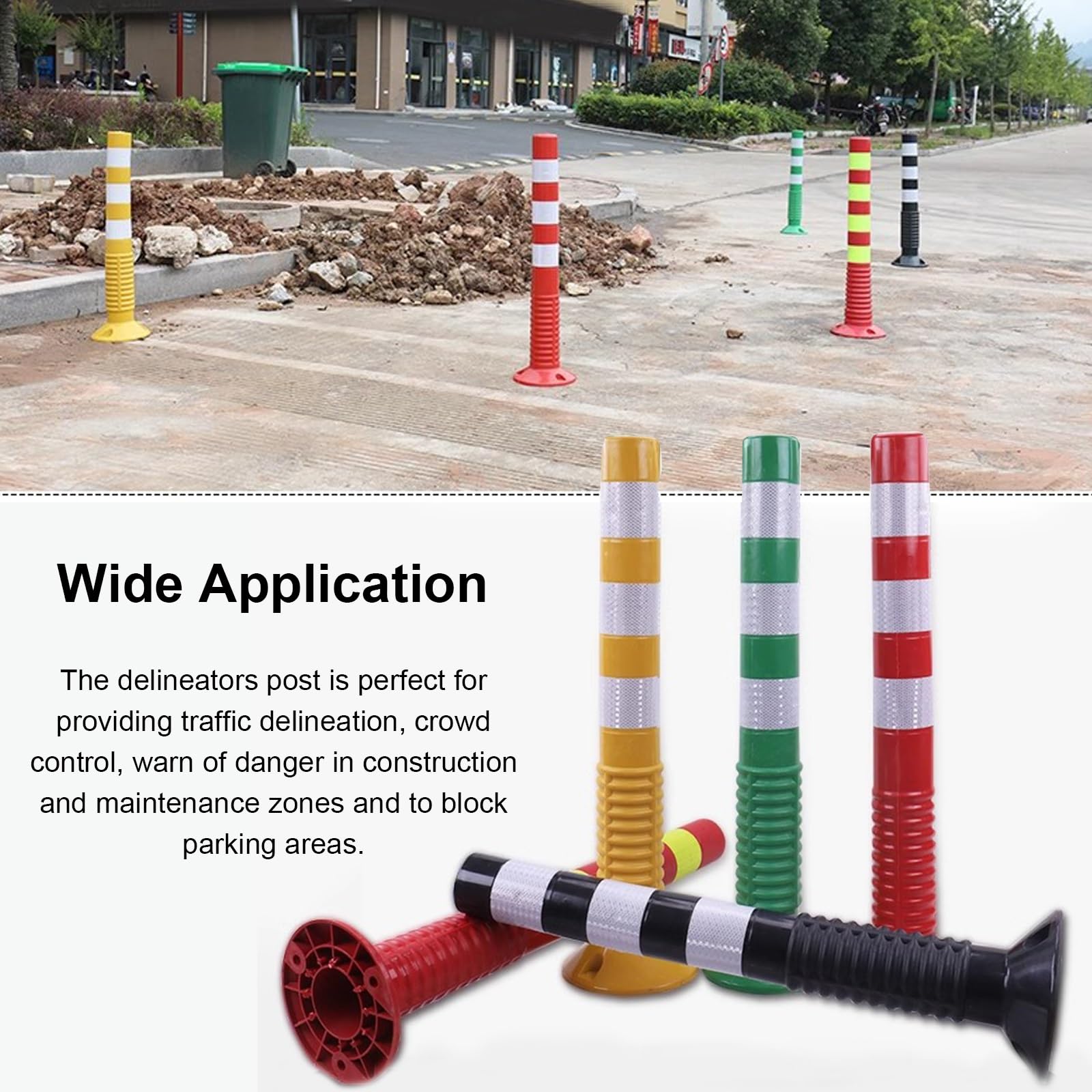 Paquete de 4 postes delimitadores de tráfico - Conos reflectantes flexibles para estacionamientos, obras de construcción y barreras de acceso - Postes amarillos y blancos para mayor seguridad, rojo +
