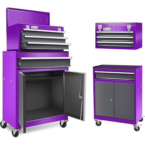 AIRAJ Rolling Tool Chest with 4Drawer & Locks,Large-Capacity Rolling Tool Chest with 4 Swivel Casters (2 with Brakes),Removable Tool Cabinet Suitable for Workshops,Warehouses & Repair Shops,Purple