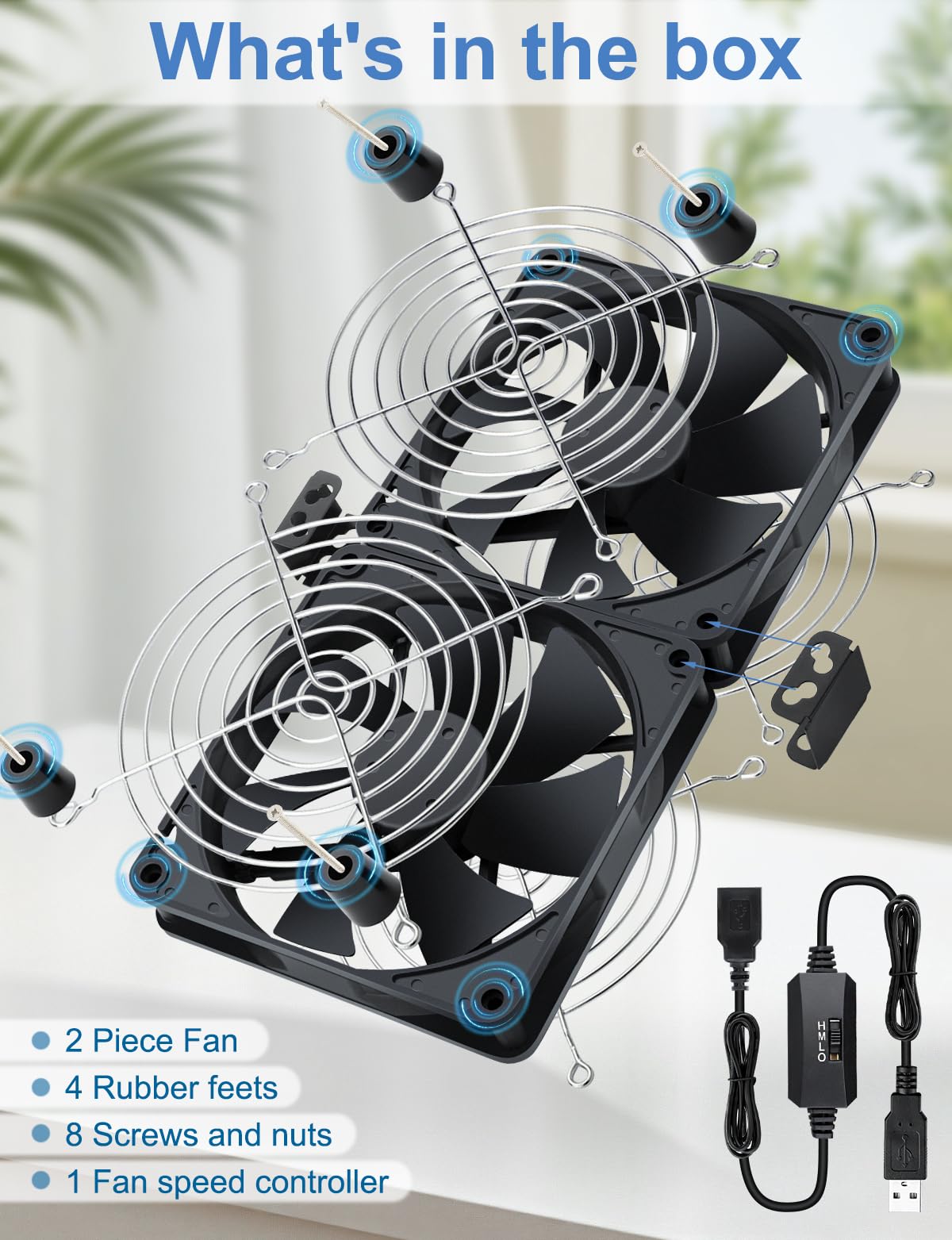 Wathai Lot de 2 ventilateurs USB 140 mm - Double ventilateur de boîtier PC 2 en 1 - 5 V - Avec 3 vitesses - Ventilateur USB silencieux pour ordinateur portable, PS4, routeur, TV Box, armoire AV, PC de