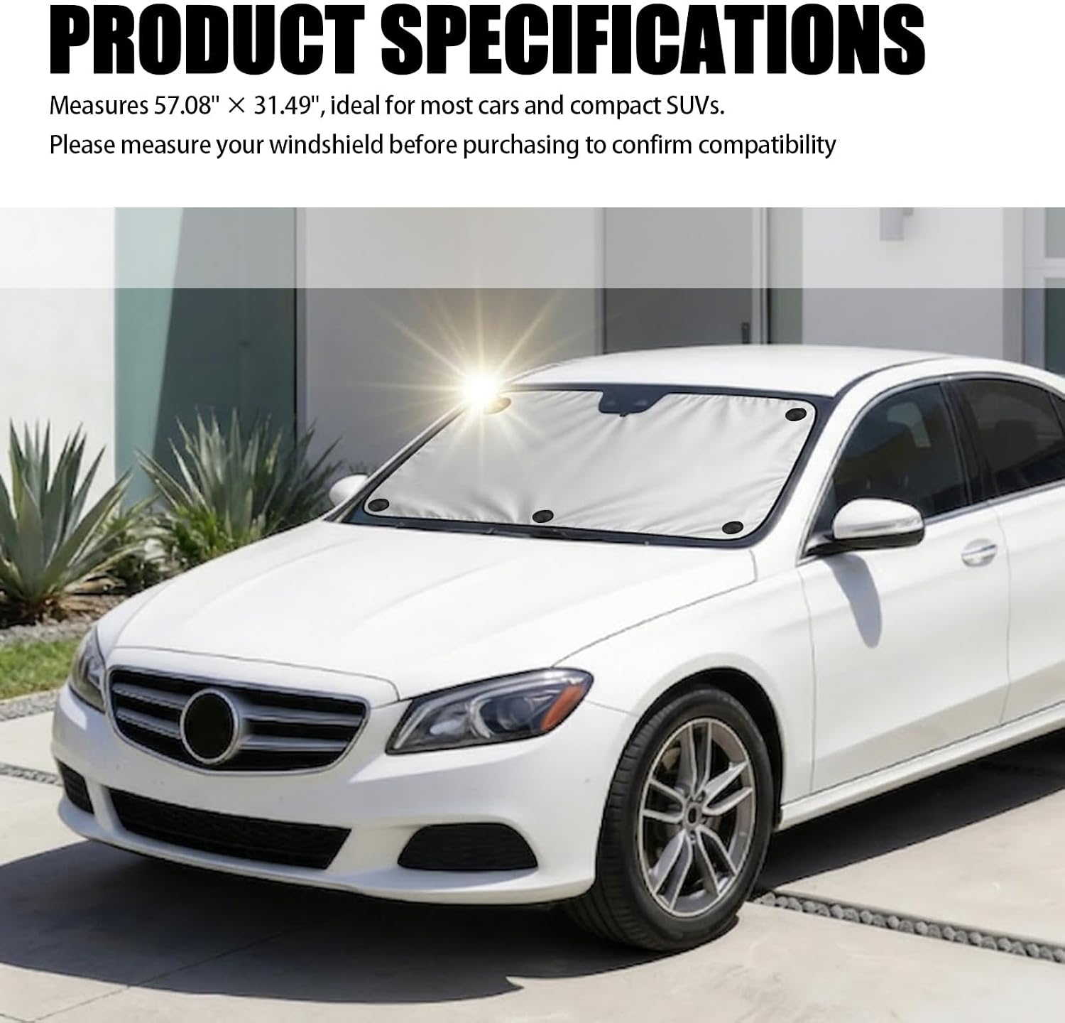 2026 Thickened Car Windshield Sun Shade Suction Cup Mount,Foldable Car Sun Shade Windshield for Blocking Sunlight,57"x31" Universal Cars Windshields Cover Suns Shades