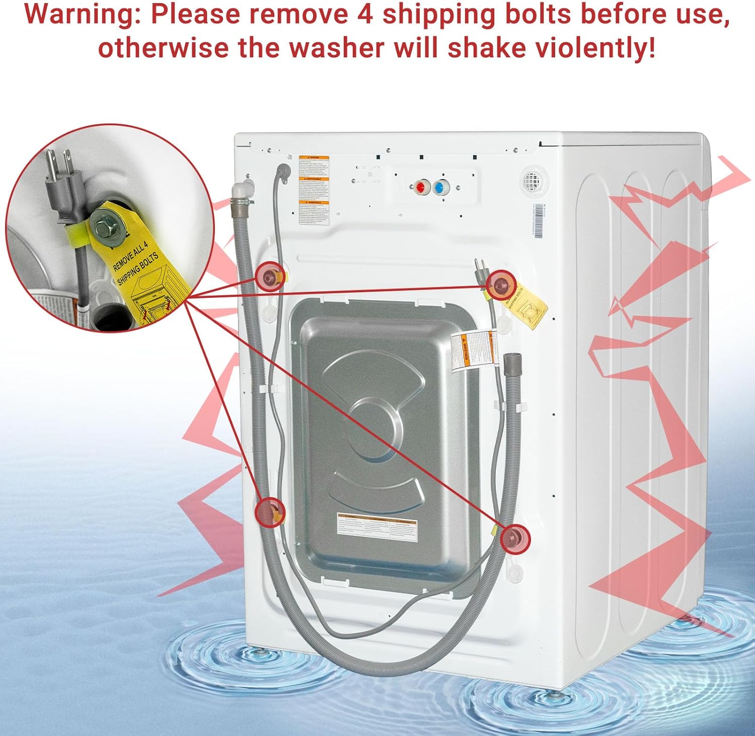 Warning: Remove 4 shipping bolts before use