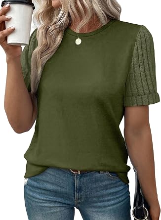 SHEWIN Womens Short Sleeve Summer Tops Crewneck Knit Solid Loose Casual Basic T Shirts Tee Blouses