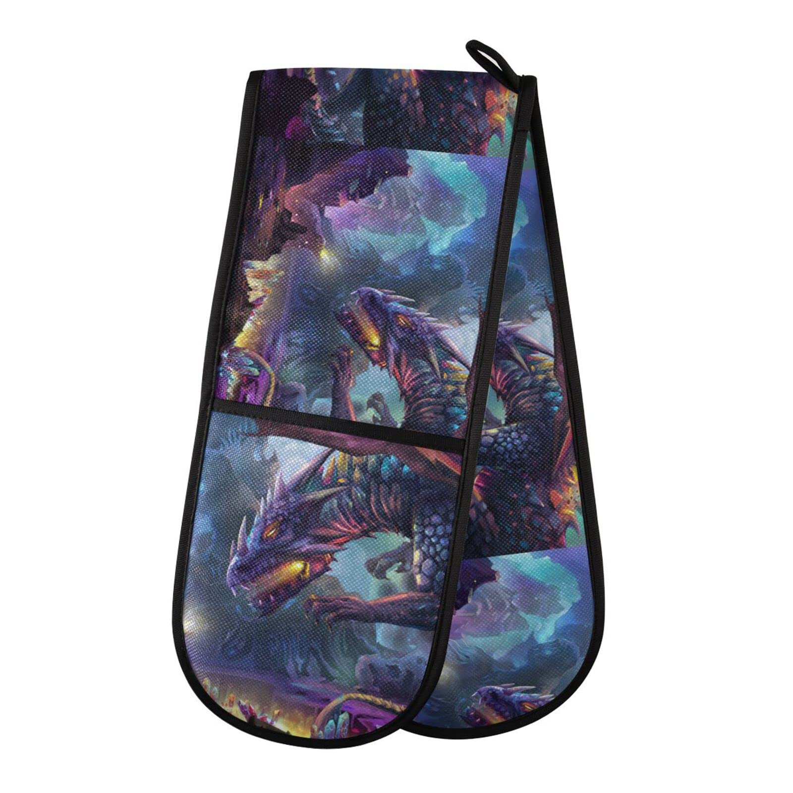 Youjuner Colour 98 Double Oven Glove Fantasy Dragon Heat Resistant Double Ovens Mitt Modern Cooking Gloves Potholders