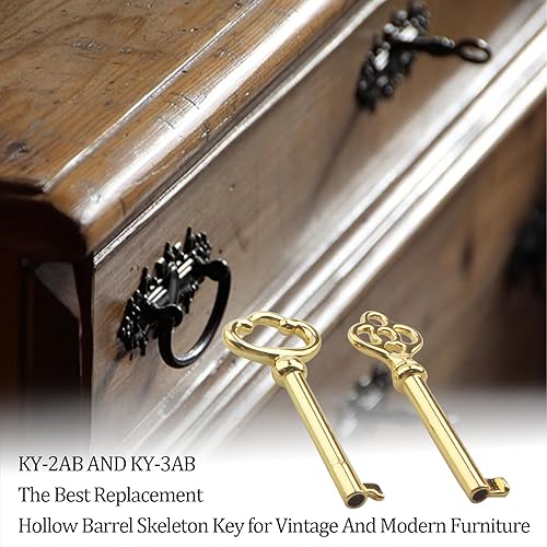 Miniatura 5 de Llave de esqueleto genérica KY-2 y KY-3 latón antiguo chapado en latón hueco llaves antiguas (superficie chapada en oro) para gabinetes, puertas,
