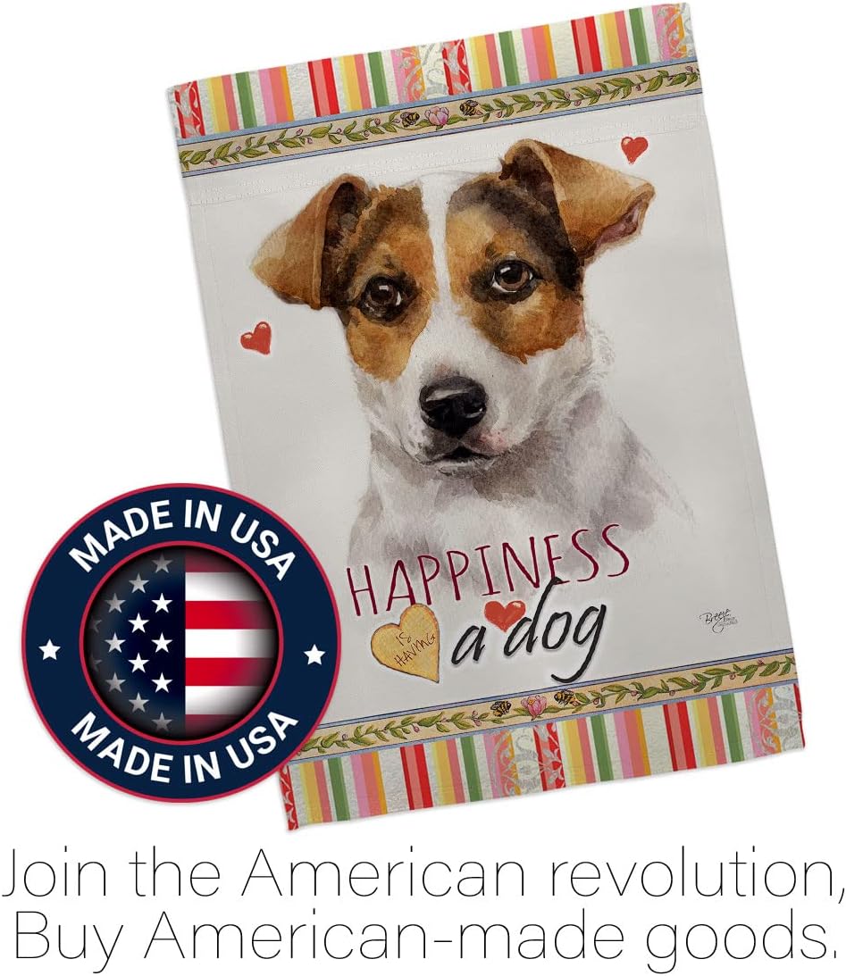 Breeze Decor Russell Terrier Happiness Garden Flag Set Wall Hanger Dog Puppy Spoiled Paw Canine Fur Pet Nature Farm Animal Creature House Banner Small Yard Gift Double-Sided, Made in USA
