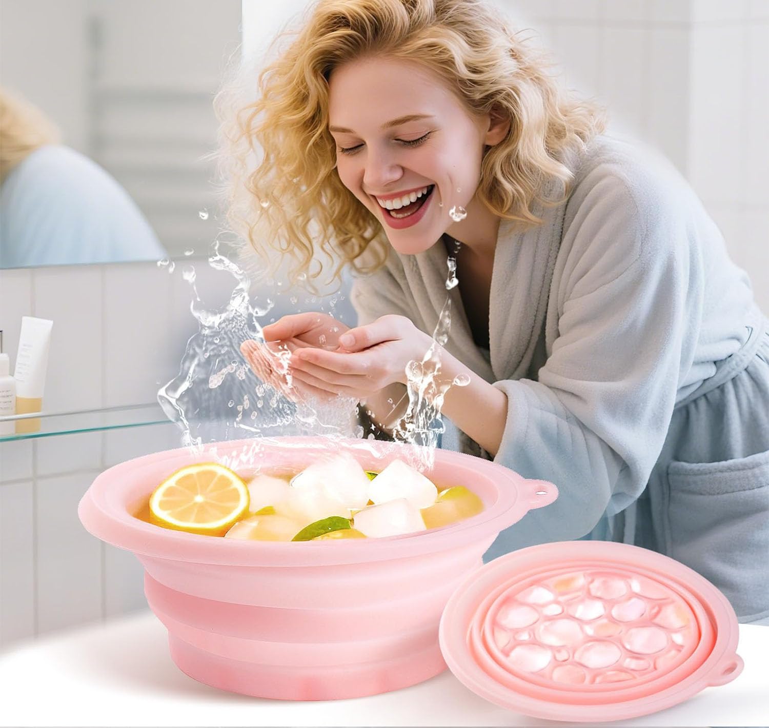 PANCA Foldable Silicone Face Bowl with Built-in Ice Tray | Portable Ice Facial Bowl for Home Ice Baths & Skin Therapy | Pink-picture-18