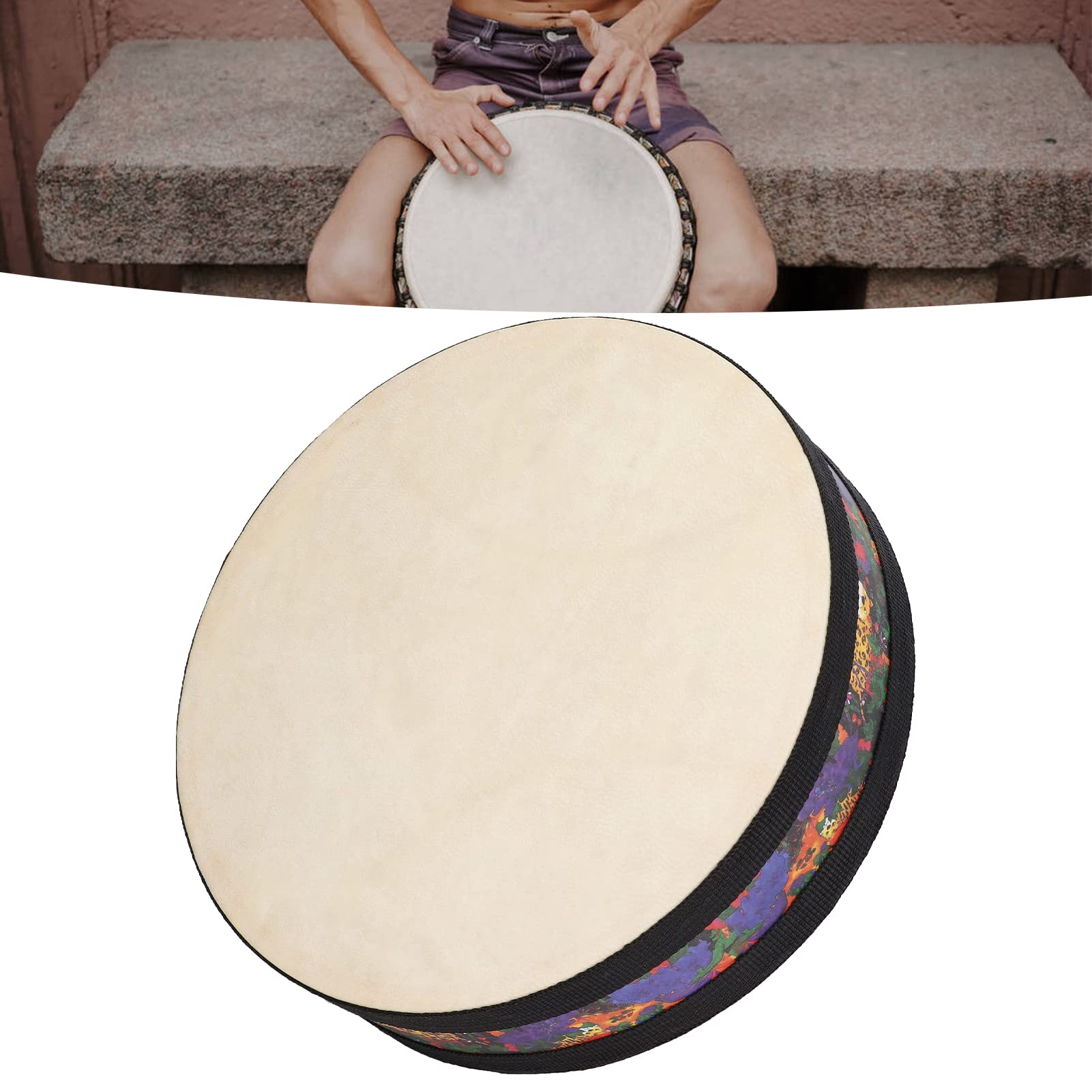 Tamburo a mano, strumento musicale Sea Sound per bambini, design unico effetto onda con sfere in acciaio, cerchio in legno e materiale in pelle di pecora, regalo perfetto per i