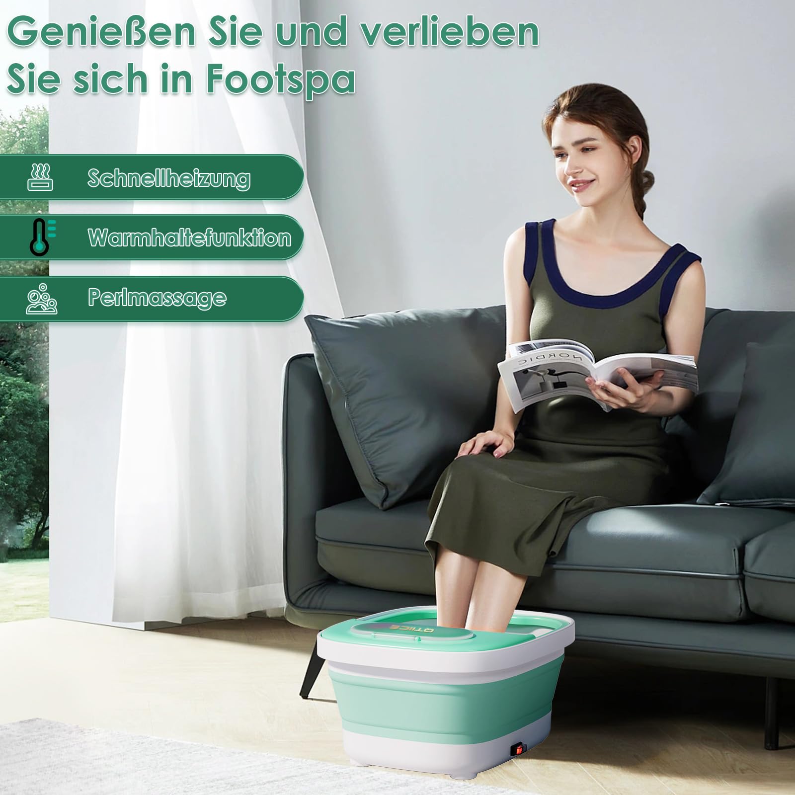 Klappbarer Fußspa-Massagegerät mit Heizer, 3 Pediküre-Aufsätzen, Blasenfunktion, Pediküre-Fußbad mit Pediküre-Set und Griff zur Stresslinderung