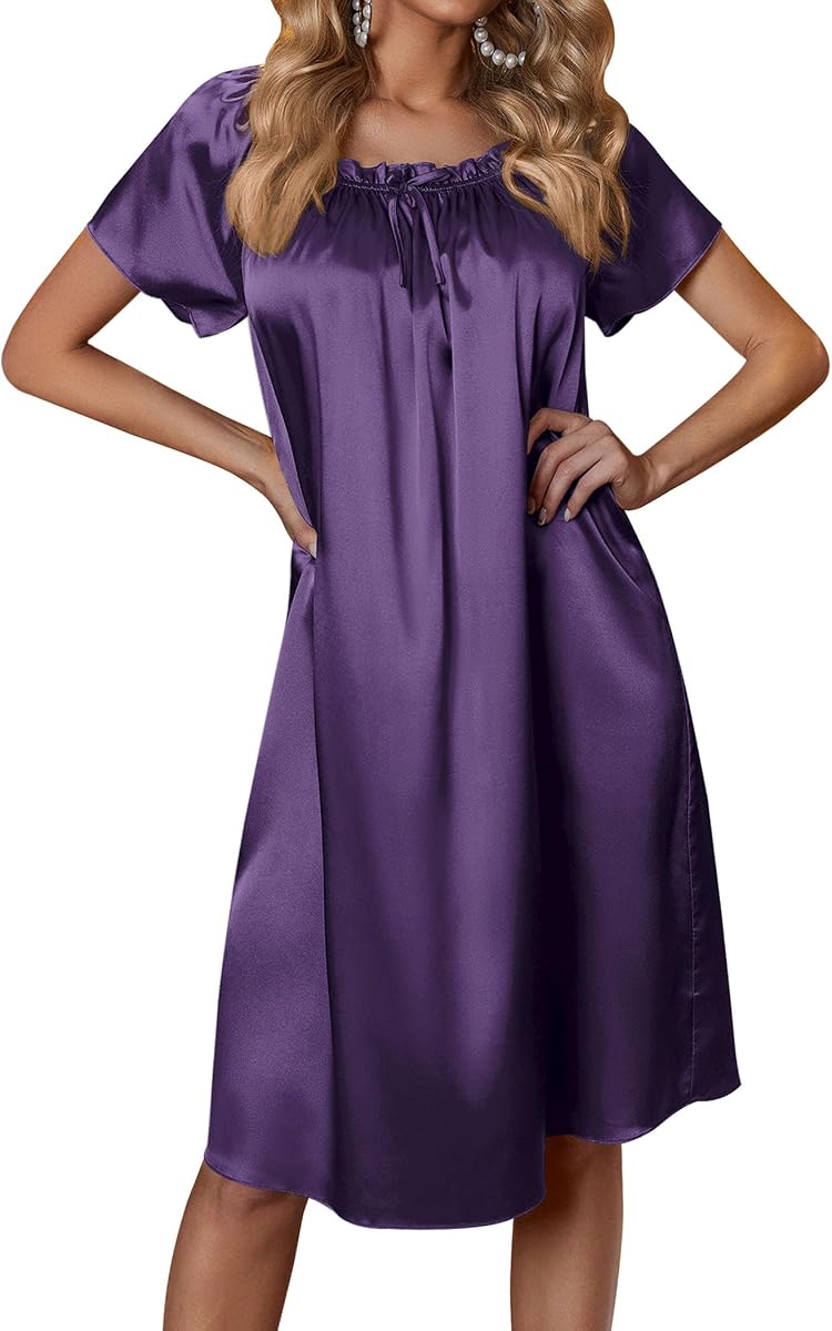Camisón para mujer de satén de seda, vestido de noche suelto, talla grande