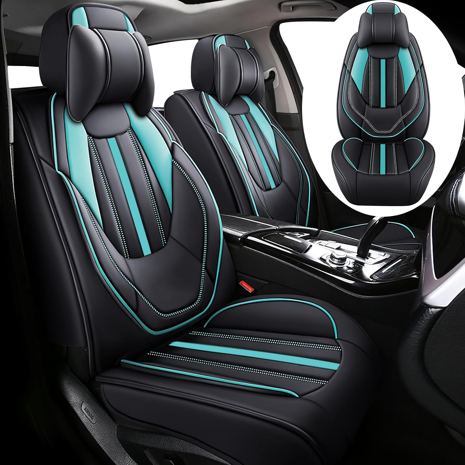 Car Seat Covers for Ford Mustang 2000-2025, Premium Nappa Leather Car Seat Cover, Automobile Seat Cover Sets, Stylish Sport Seat Protectors.(Standard 2 Seats/Black Blue)