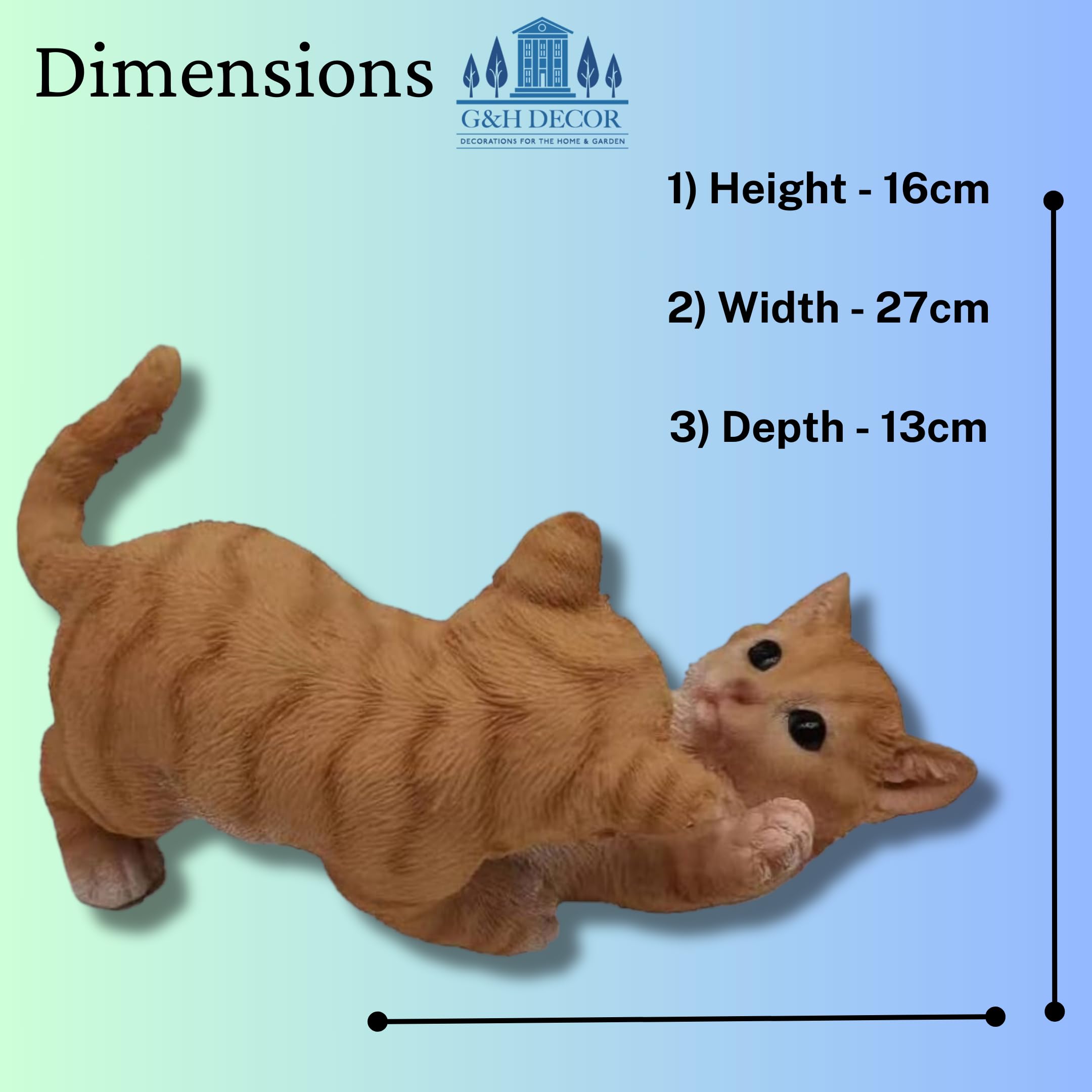Realistische Katzenstatue Für Den Garten – 27 Cm Große Orange Harzfigur, Handbemalt & Wetterfest