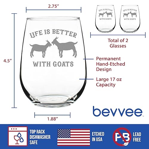 Miniatura 4 de Life Is Better With Goats - Stemless Wine Glasses - Set of 2 - Funny Farm Animal Themed Decor and Gifts - Large 17 Ounce