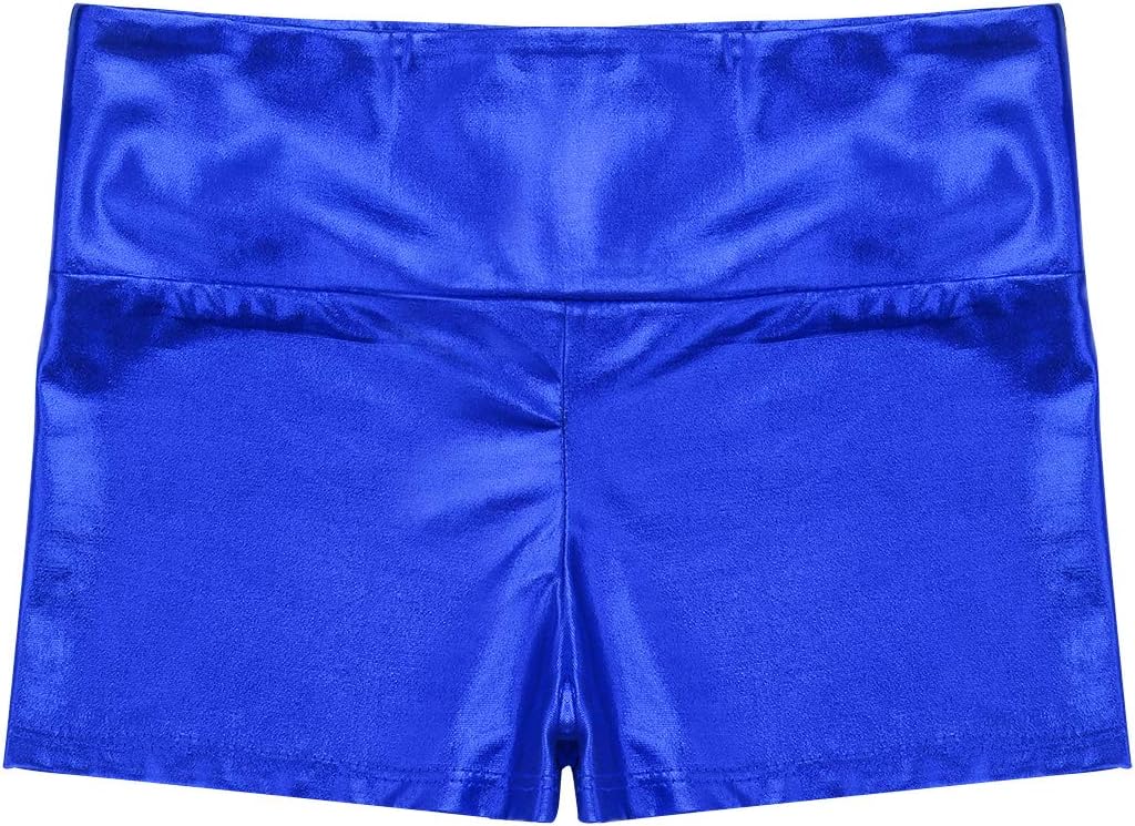 ACSUSS Kids Girls Shiny Metallic High Waist Shorts Gymnastics Ballet Dance Yoga Sports Shorts Hot Pants Dancewear