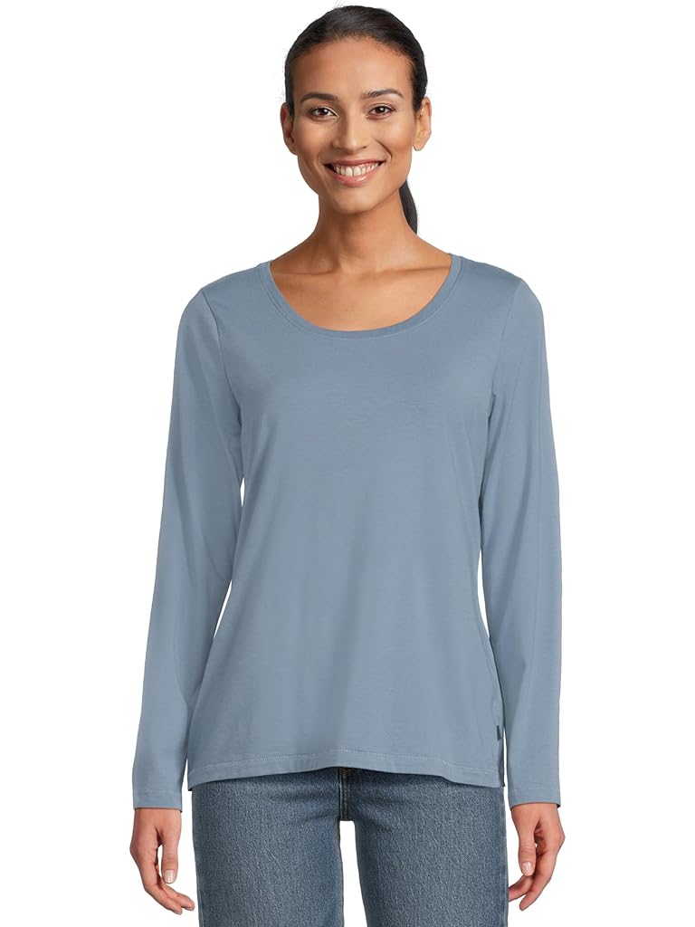 Blue L.L.Bean Soft Stretch Supima Tee Scoop Neck Long Sleeve