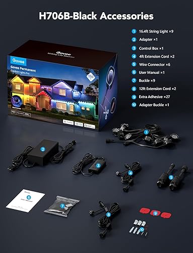 Miniatura 9 de Govee Luces permanentes para exteriores Pro, versión negra de 150 pies