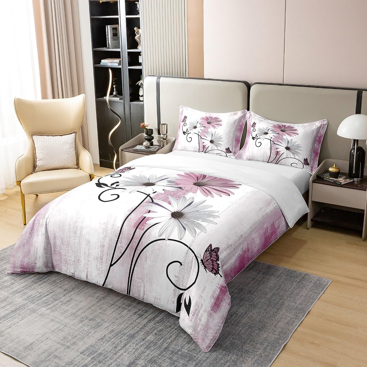 Lila Schmetterling Bettwäsche 155x220cm - Baumwolle Bettbezug Mit Kissenbezug