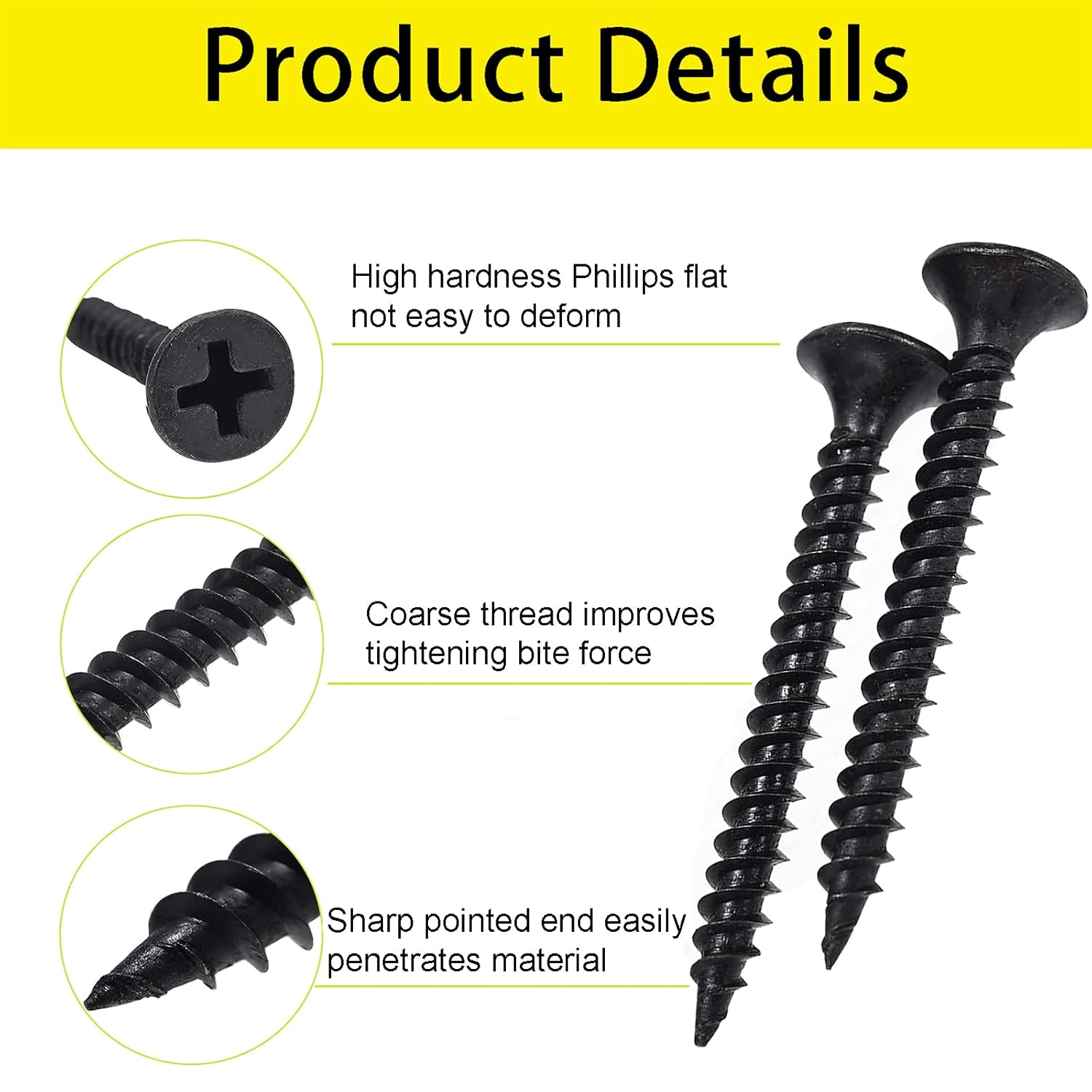 M3.5 Wood Screw Assembly Kit,Drywall Screws,Phillips Drive Flat Head Self Tapping Screw Set,Kitchen Cabinet Drywall Small Screws 300 Pcs,Length 5/8" to 2",Oxide Coated Deck Black or DIY Fasteners.
