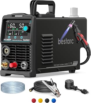 bestarc Pilot Arc Plasma Cutter, [Large LED Display][Air Sensor] 50A Plasma Cutter Machine 110/220V Dual Voltage, 1/2 Clean Cut 3/4 Inch Max Cut, Post Flow Mesh, 2T/4T for Beginners DIY, Black