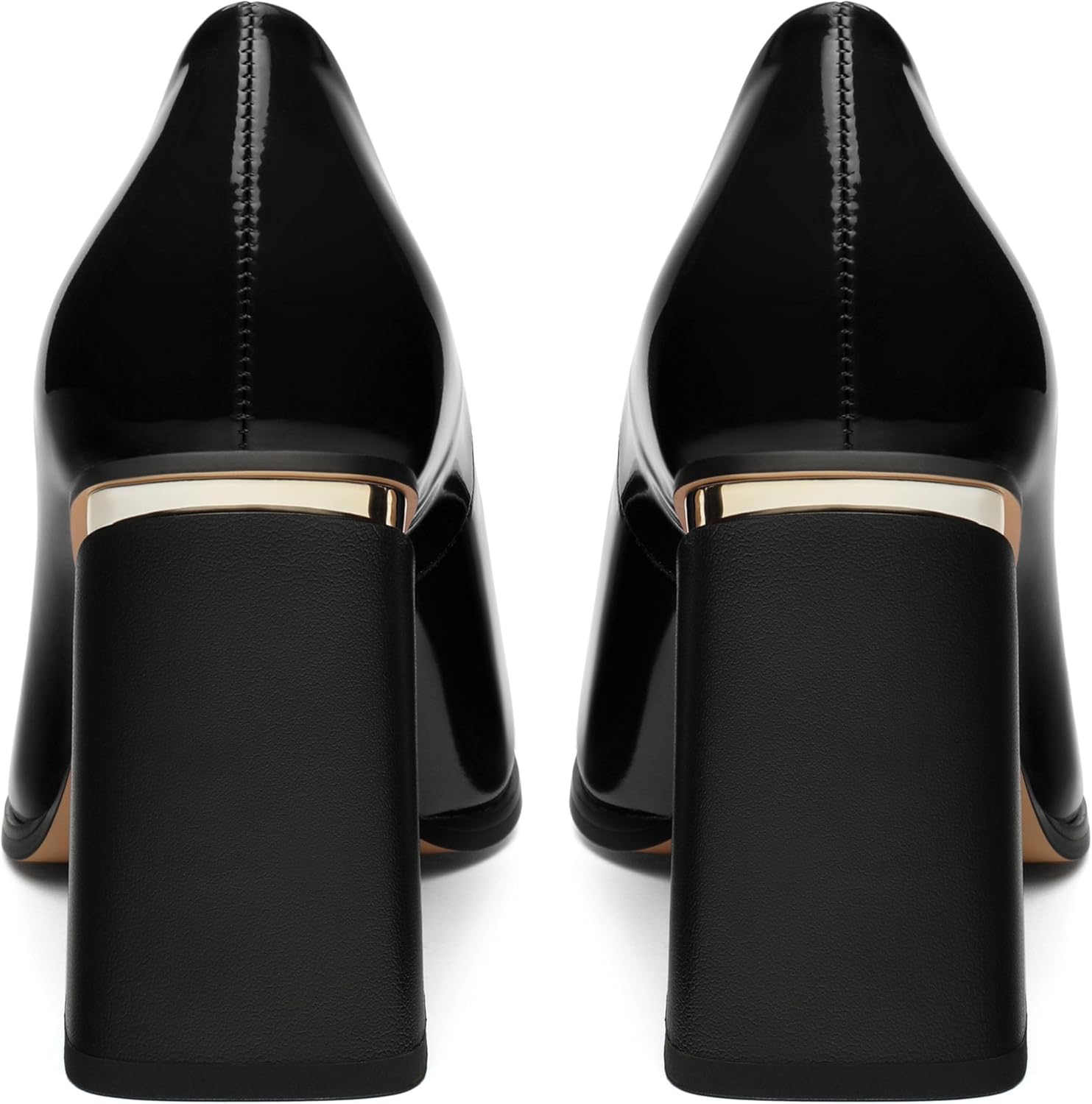 Womens High Heels,Patent Closed Square Toe Slip on Chunky Block Pumps,Elegant Heels,Daily Wedding Party Dress Shoes 3.5IN