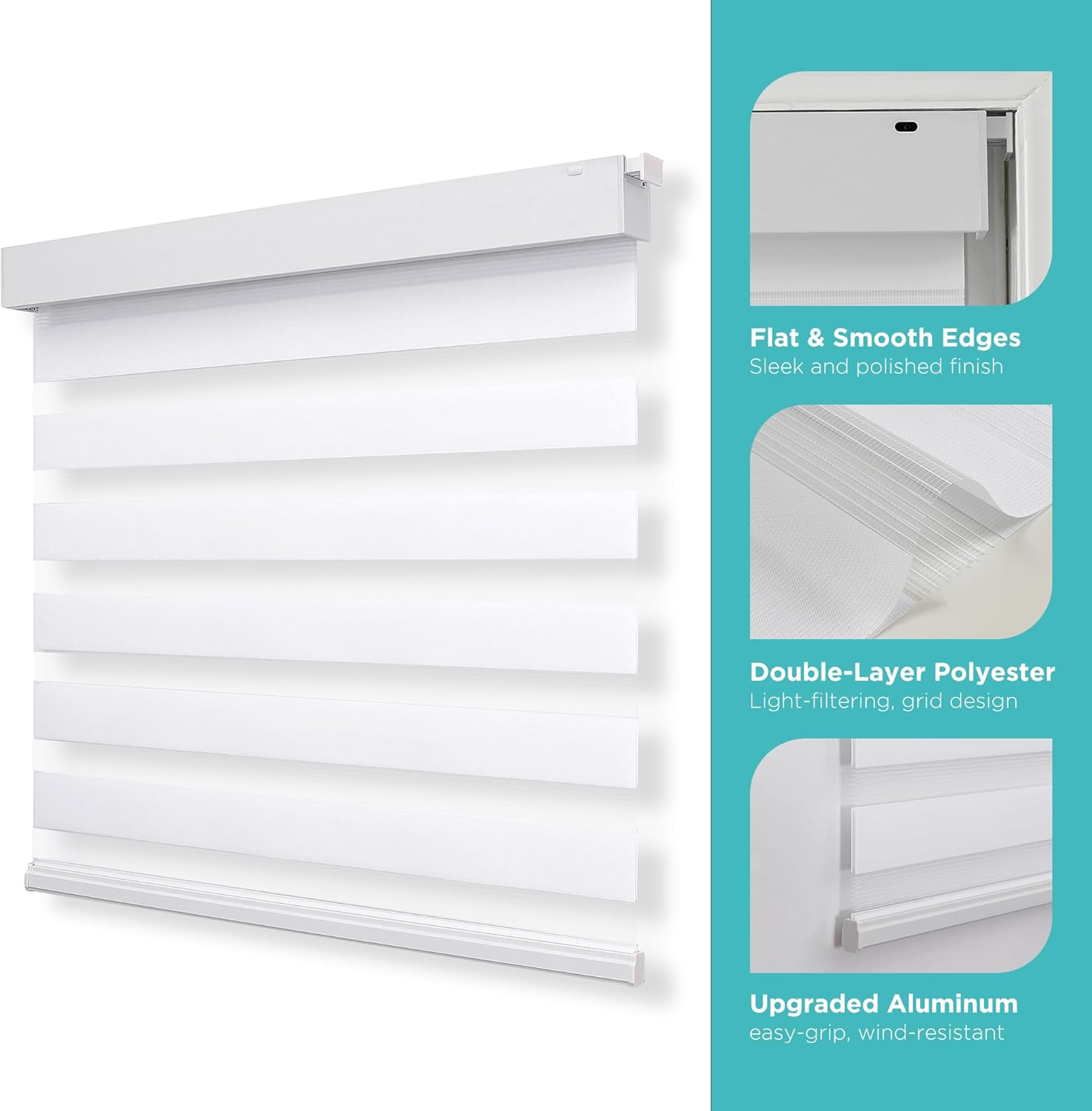 Joydeco No Drill Zebra Blinds for Windows, Cordless Dual-Layer Privacy Zebra Shades for Indoor Windows, Easy to Install, Light Filtering Sheer Blinds for Home (Off-White,35 W x 75 H)