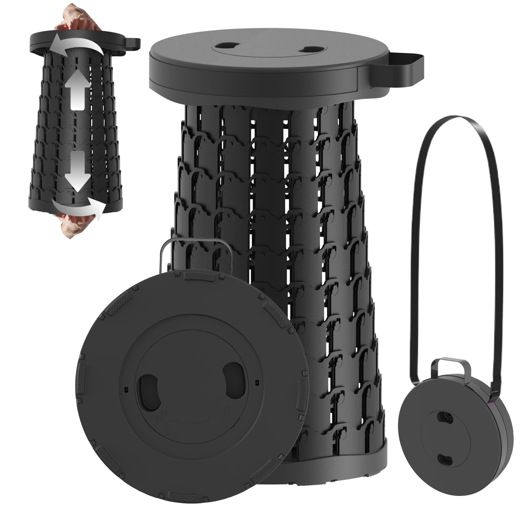 PLOGGING 2026 Upgraded 18.1" Portable Folding Stool, Collapsible Stools, 600lbs Max Weight, Lightweight But Sturdy, Telescoping Foldable Camping Stool