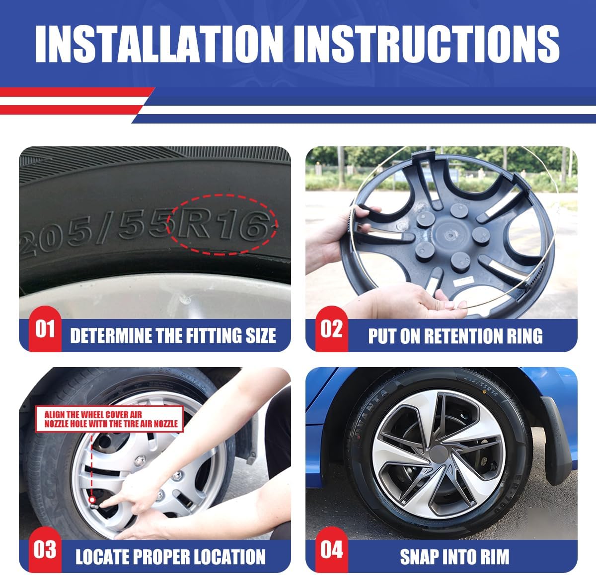 16” Hubcaps for 2016-2026 Honda Civic Sedan Steel Wheels - Set of 4, Snap-on Design, Silver&Black Lacquer Wheel Rim Covers, ABS&PC Material, 16-Inch Silver&Black Lacquer 4-Pack