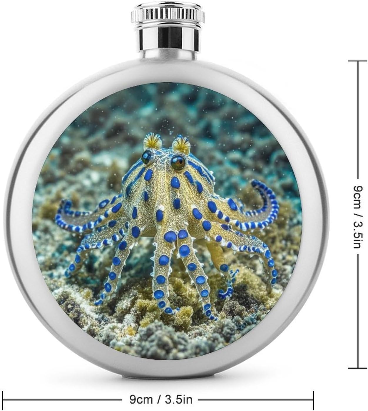 Blue Ringed Octopus Stainless Steel Flagon to 5 Oz with Screw Cap,Hip Flask for Men–Whiskey & Liquor Pocket Flask,Alcohol Flagon for Camping Drink Sports Outdoor Wine Bottle