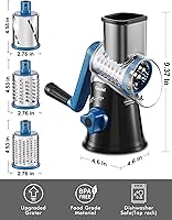 Vista 8 de Geedel Rallador rotativo de queso, cortador de verduras de mandolina de cocina con 3 cuchillas intercambiables, fácil de limpiar, rallador giratorio