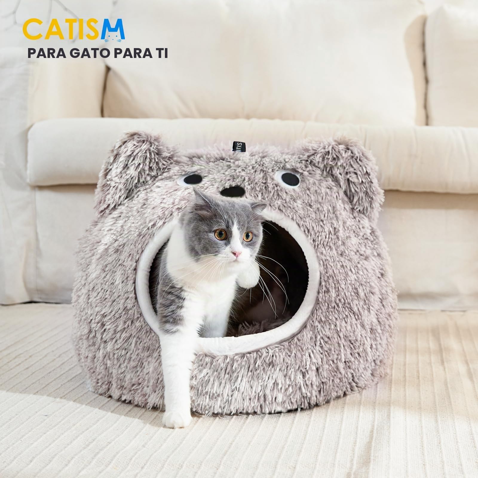 CATISM Cama Cueva para Gatos - Lugar de Descanso Lavable para Gatos Almohada de Felpa para Mascotas Casa Cojín Mullido para Gatitos Cachorros Cama Acogedora Cama para Mascotas