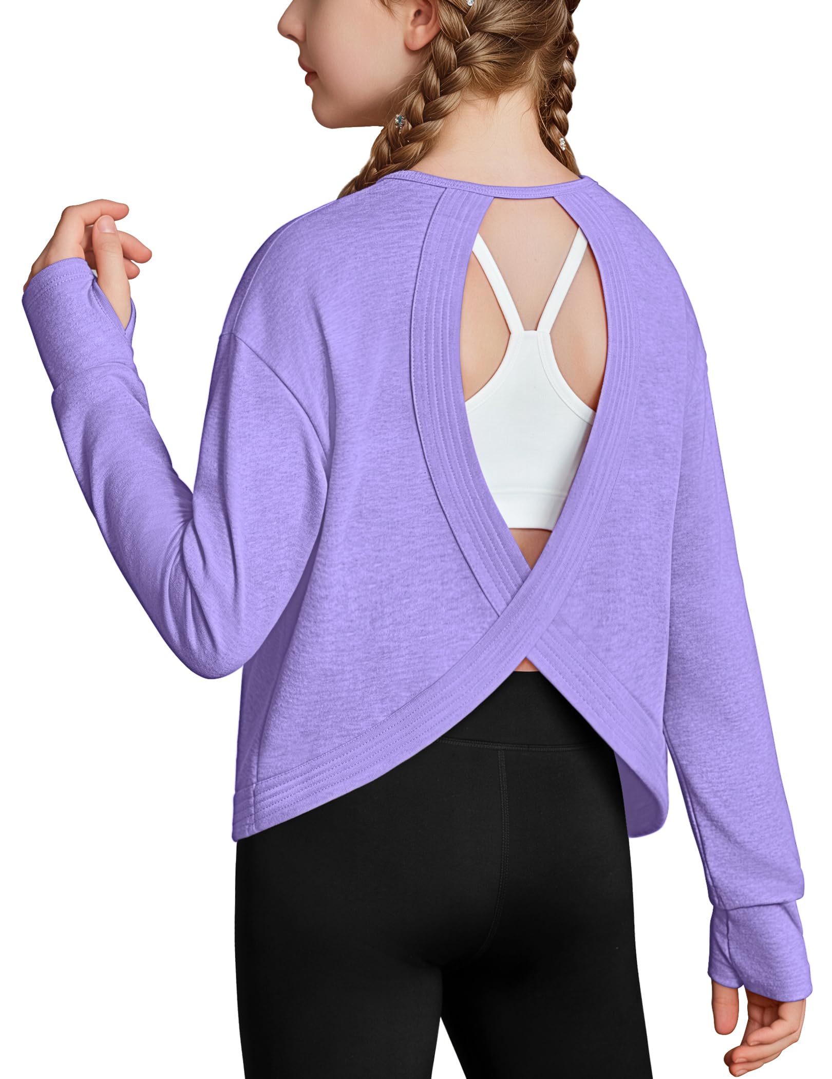 Zaclotre Girls Athletic Long Sleeve Shirts Open Back Crop Tops Workout Tee