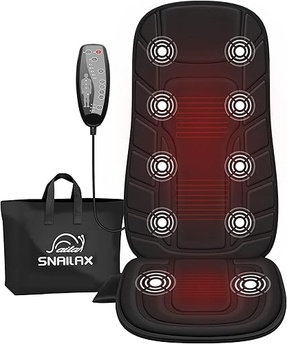 Snailax Cojín de asiento de masaje con 10 motores de vibración, masajeador de espalda con calor, almohadilla para silla de masaje con 5 modos de