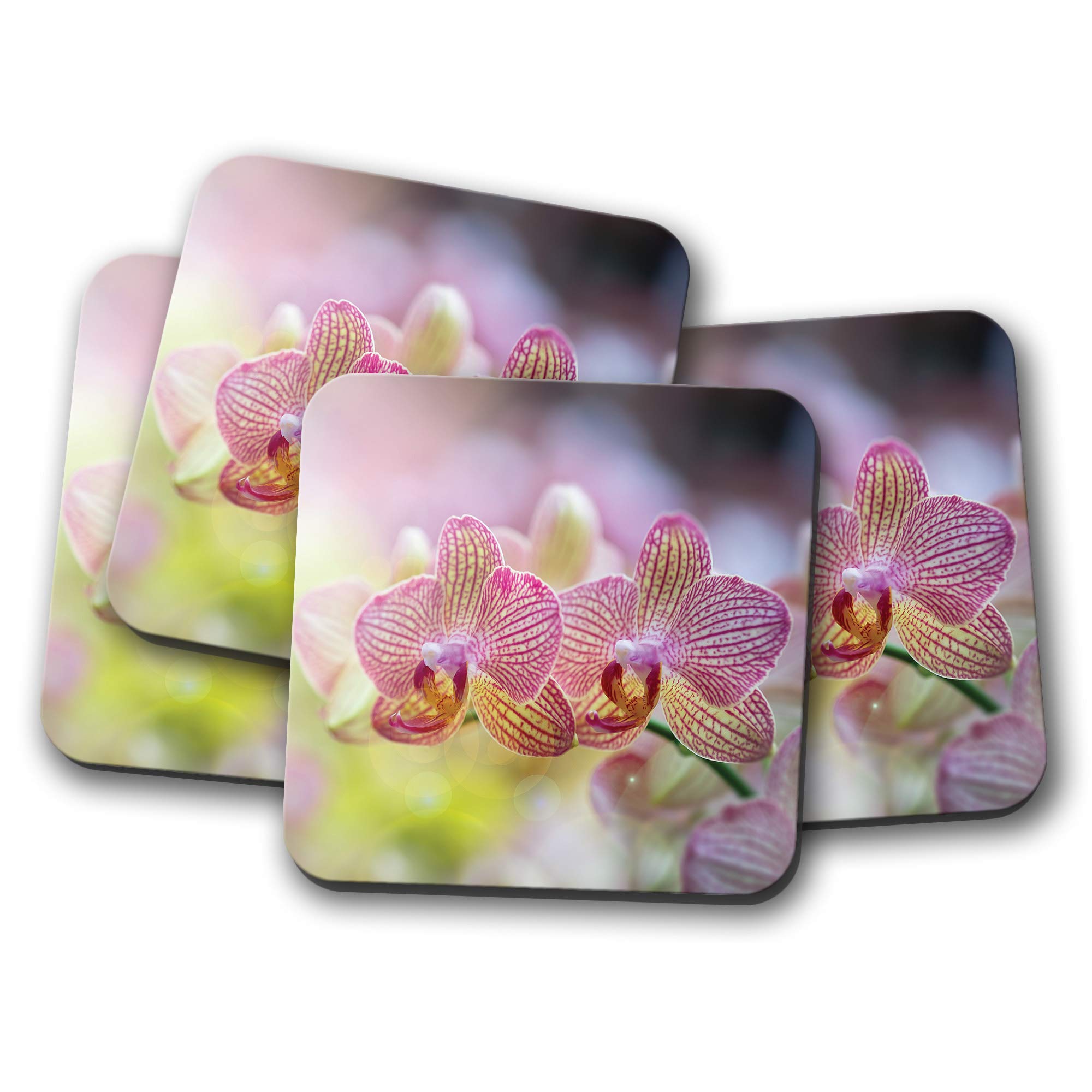 4 Set - Cute Orchid Flowers Coaster - Pretty Floral Flower Plant Mum #16669
