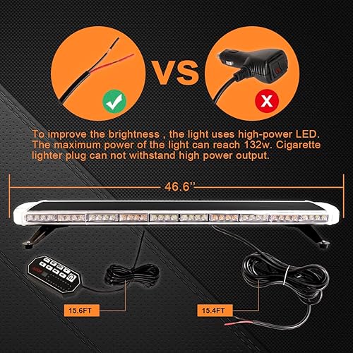 Miniatura 5 de ASPL Barra de luces estroboscópicas de perfil bajo de 47 pulgadas con controlador de alta intensidad, 88 LED de advertencia de emergencia, asesor de