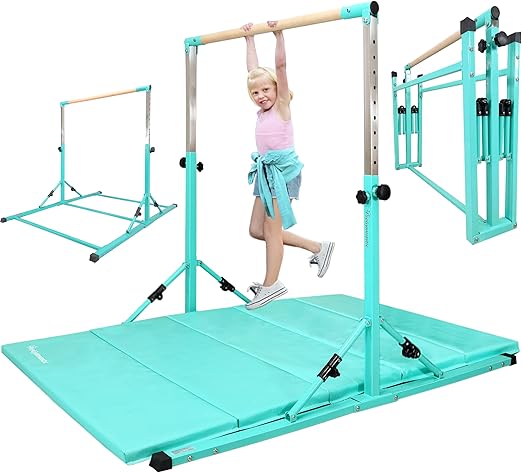 PreGymnastic Foldable Gymnastics Bar, 6FT Gymnastic Horizontal Bars, Folding Training Bar for Kids and Teenagers 3-18, Weight Limit 500 LB, Adjustable kip Bar,Children Home Gym Equipment Indoor